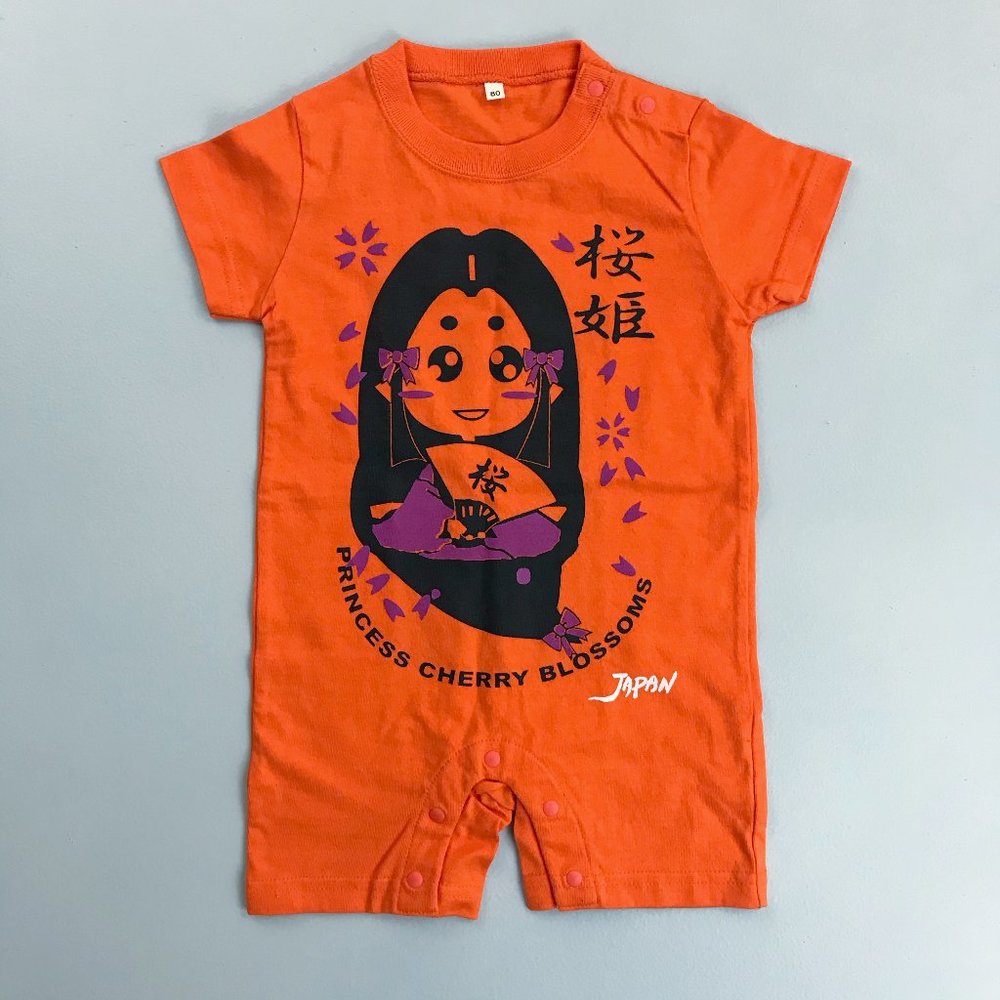 PRINCESS CHERRY BLOSSOM Baby Romper SZ 80 12-18M NWOT Cute Asian Japan Orange